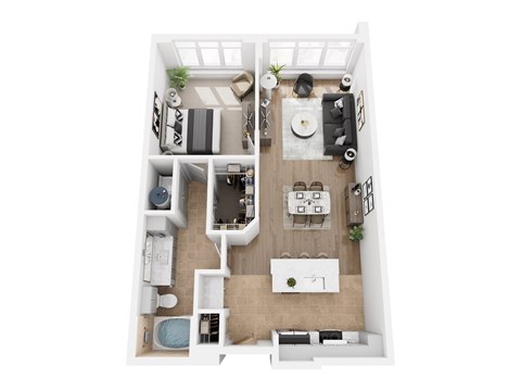 Floor plan for 1 bed, 1 bath, 849 sqft